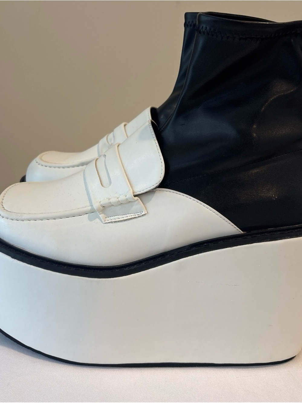 Privileged Two-Tone White and Black Platform Loafers Size 8